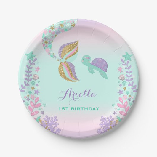 Meerjungfrau unter der Seepapierplatte 7" Pappteller (Vorderseite)