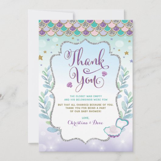 Meerjungfrau unter der Seestrand-Ozean-Babyparty Dankeskarte (Vorderseite)