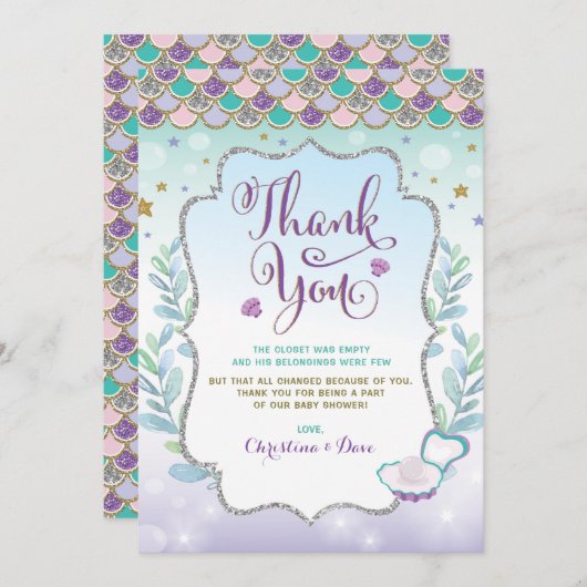 Meerjungfrau unter der Seestrand-Ozean-Babyparty Dankeskarte (Vorne/Hinten)