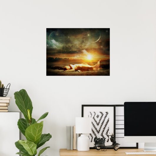 Meerjungfrau unter Moon Starry Night Mystical Post Poster (Heimbüro)