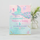 Meerjungfrau unter Rosa Gold Geburtstag Einladung (Stehend Vorderseite)