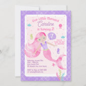 Meerjungfrau unter Rosa Lila Geburtstag Einladung (Vorderseite)