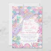 Meerjungfrau unter Rosa Lila Geburtstag Einladung (Vorderseite)