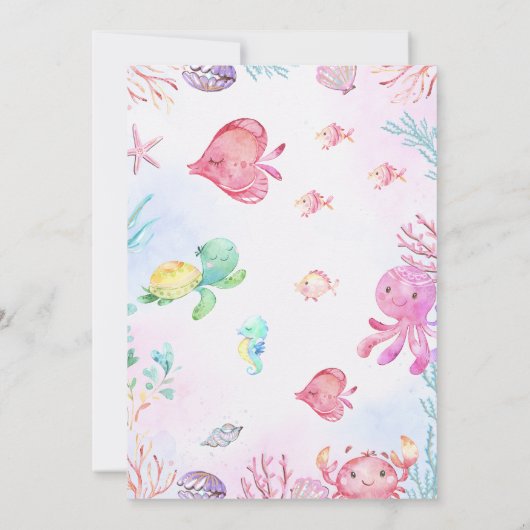 Meerjungfrau unter Rosa Lila Geburtstag Einladung (Rückseite)