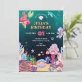 Meerjungfrau Unterwasserflora und Fauna Geburtstag Einladung (Stehend Vorderseite)