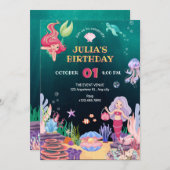 Meerjungfrau Unterwasserflora und Fauna Geburtstag Einladung (Vorne/Hinten)