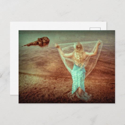 Meerjungfrau Vintag Aquamarin braun Postkarte (Vorne/Hinten)