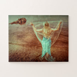 Meerjungfrau Vintage Aquamarine braune Kunst Puzzle