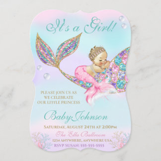 Meerjungfrau Vintage Baby SHower Glitter Schwanz Einladung