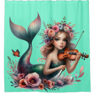 "Meerjungfrau Violine spielen - Whimsical Underwat Duschvorhang