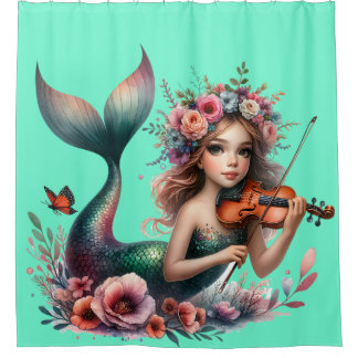 "Meerjungfrau Violine spielen - Whimsical Underwat Duschvorhang