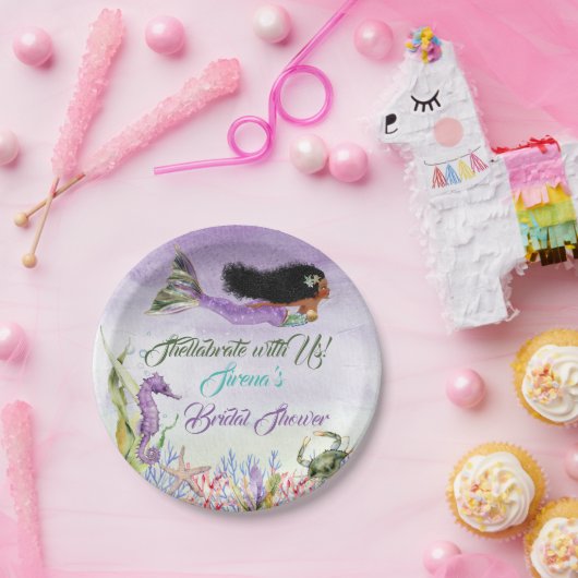 Meerjungfrau von Colour Seepferd Crab Lila goldgrü Pappteller (Party)