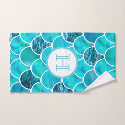 Meerjungfrau-Waage Türkis-Pfefferminzgrün-Monogram Badhandtuch Set (Handtuch)