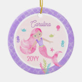 Meerjungfrau Wasserfarbe Rosa und Lila Keepake Keramik Ornament (Vorne)