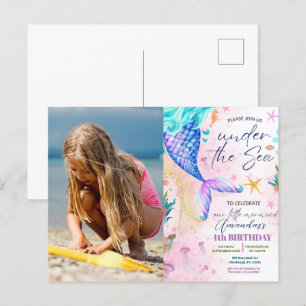 Meerjungfrau Wasserfarbfoto Geburtstag unter dem M Postkarte