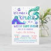Meerjungfrau Wasserrutsche Geburtstagseinladung Einladung (Stehend Vorderseite)