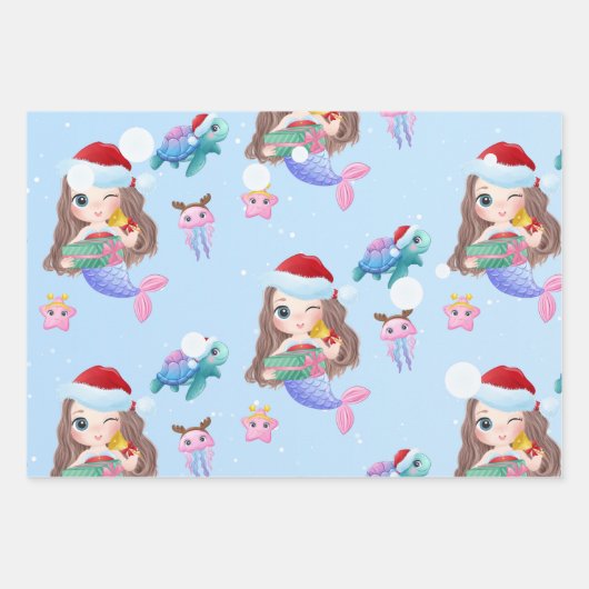 Meerjungfrau Weihnachten Geschenkpapier Set (Vorderseite)