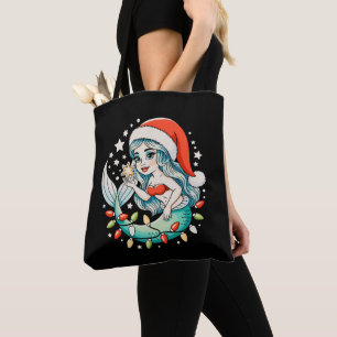 Meerjungfrau Weihnachtslichter Santa Hut Girly Wei Tasche