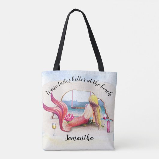 Meerjungfrau Wein schmeckt besser am Strand Person Tasche (Rückseite)