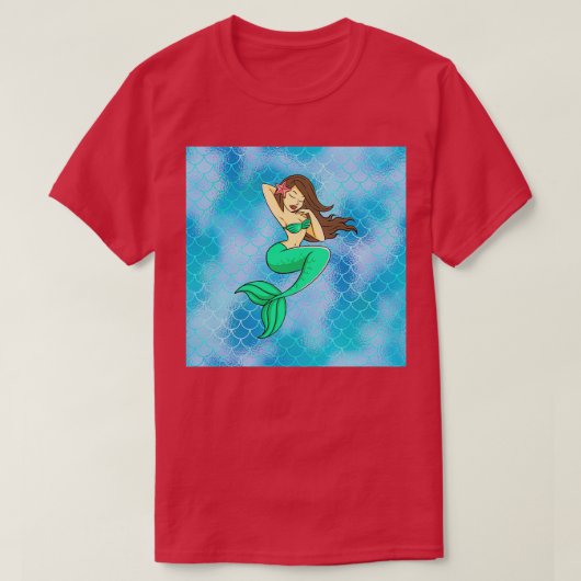 Meerjungfrau Zeichnend auf Blue Scales T-Shirt (Design vorne)