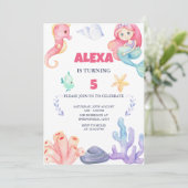 Meerjungfrau zum Geburtstag Einladung (Stehend Vorderseite)