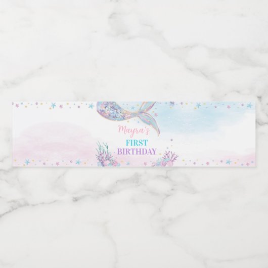 Meerjungfrau zum Geburtstag Wasserflaschenetikett (Einzelnes Label)