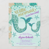 Meerjungfraubabyduschenmädchen, aquamariner einladung (Vorne/Hinten)
