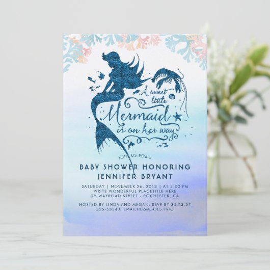 Meerjungfraudusche Einladung (Stehend Vorderseite)