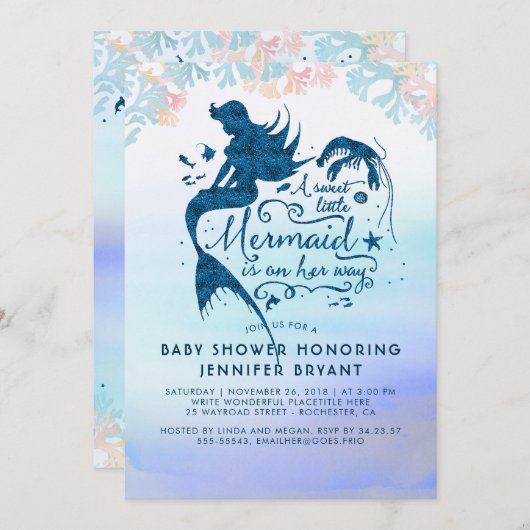 Meerjungfraudusche Einladung (Vorne/Hinten)