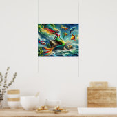 Meerjungfrauen auf Felsen Umgeben von Whimsical 16 Poster (Küche)