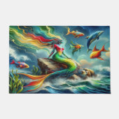 Meerjungfrauen auf Felsen Umgeben von Whimsical 36 Fußmatte (Vorderseite)