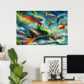 Meerjungfrauen auf Felsen Umgeben von Whimsical 36 Poster (Heimbüro)