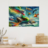 Meerjungfrauen auf Felsen Umgeben von Whimsical 36 Poster (Küche)