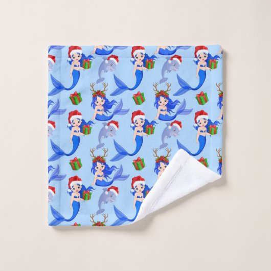 Meerjungfrauen Delphine Weihnachten Badhandtuch Set (Waschlappen)