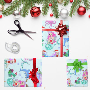 Meerjungfrauen feiern Weihnachten mit Freunden Geschenkpapier