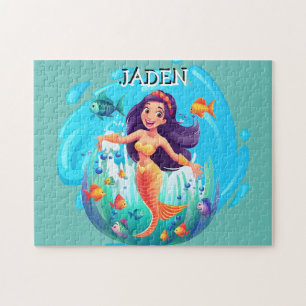 Meerjungfrauen, Fische, die im Wasser personalisie Puzzle