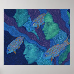 Meerjungfrauen & Fische, surrealistische Fantasy-K Poster