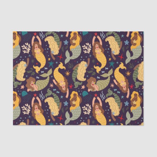 Meerjungfrauen, Fische und Korallenfantasien Seidenpapier (Vorderseite)