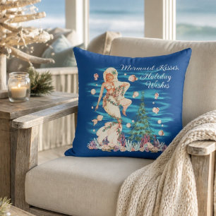 Meerjungfrauen-Küsse, Weihnachtswünsche-Wurfkissen Kissen