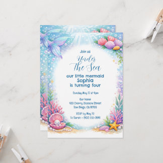 Meerjungfrauen Mädchen unter dem Meer 4. Geburtsta Einladung