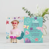 Meerjungfrauen Meerjungfrau Geburtstags Foto Lila Einladung (Stehend Vorderseite)