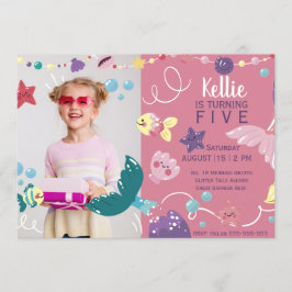 Meerjungfrauen Meerjungfrau Geburtstags-Foto rosa Einladung