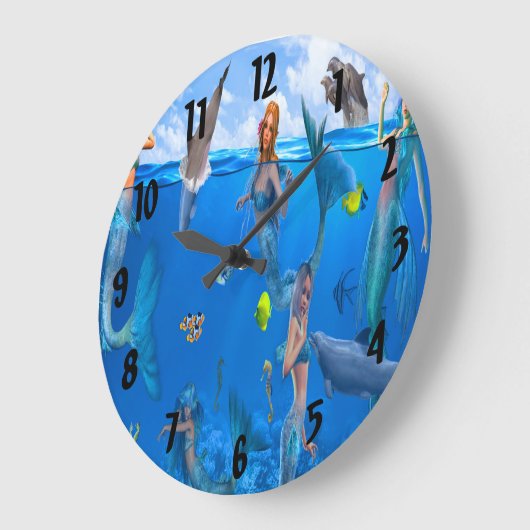 Meerjungfrauen mit Delphinen 1 Große Wanduhr (Winkel)