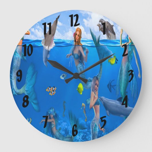 Meerjungfrauen mit Delphinen 1 Große Wanduhr (Vorderseite)