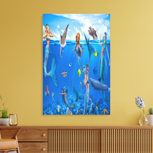 Meerjungfrauen mit Delphinen Leinwanddruck (Insitu (Wohnzimmer))