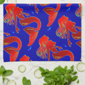 Meerjungfrauen mit rotem Button Geschirrtuch (Gefaltet)