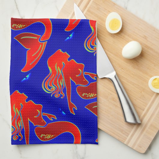 Meerjungfrauen mit rotem Button Geschirrtuch (Viertel Falte)