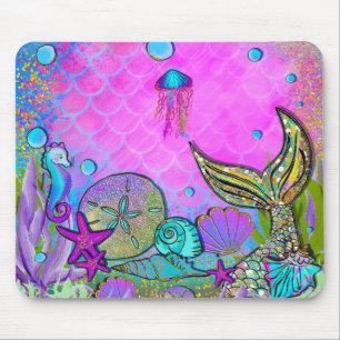 Meerjungfrauen & Muscheln Unter dem Meer Rosa Funk Mousepad