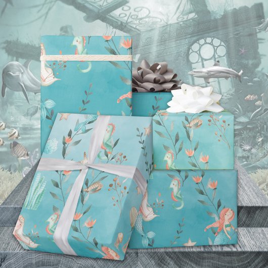 Meerjungfrauen-Party im karibischen Blauen Meer Geschenkpapier