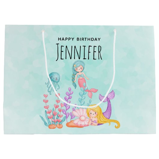 Meerjungfrauen & Quallen Unterwasserklamm Große Geschenktüte (Rückseite)